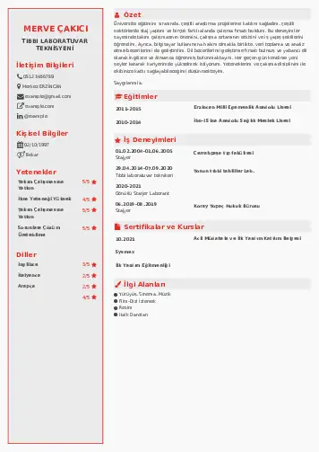 Laboratuvar Teknisyeni Cv Örnekleri cv indir